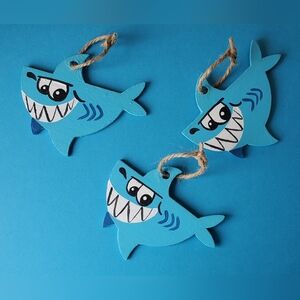 Cute Handmade Small Light Blue Shark Wood Ornament